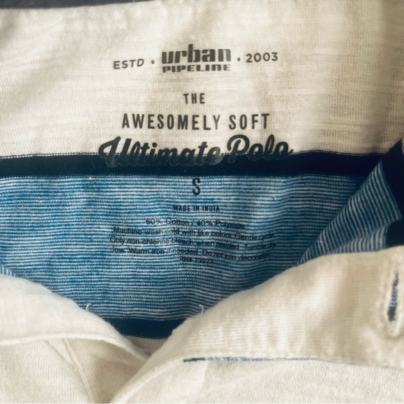 Urban Pipeline ultimate polo white blue striped short sleeve collar button Boy S - Picture 7 of 9